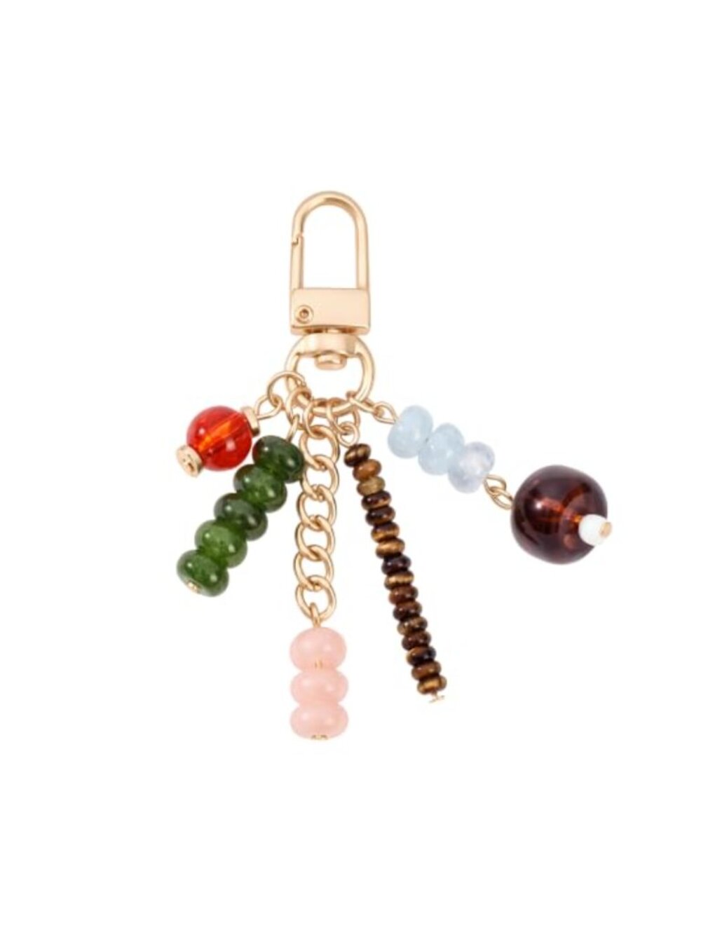 Chunky Beads Braided Rope Keychain with Fish Charm, Carabiner Clip, Zinc Alloy,